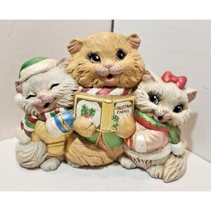 Vtg Hand-painted Christmas Caroling Kitty Cats Animals Figurine Ceramic Kitschy